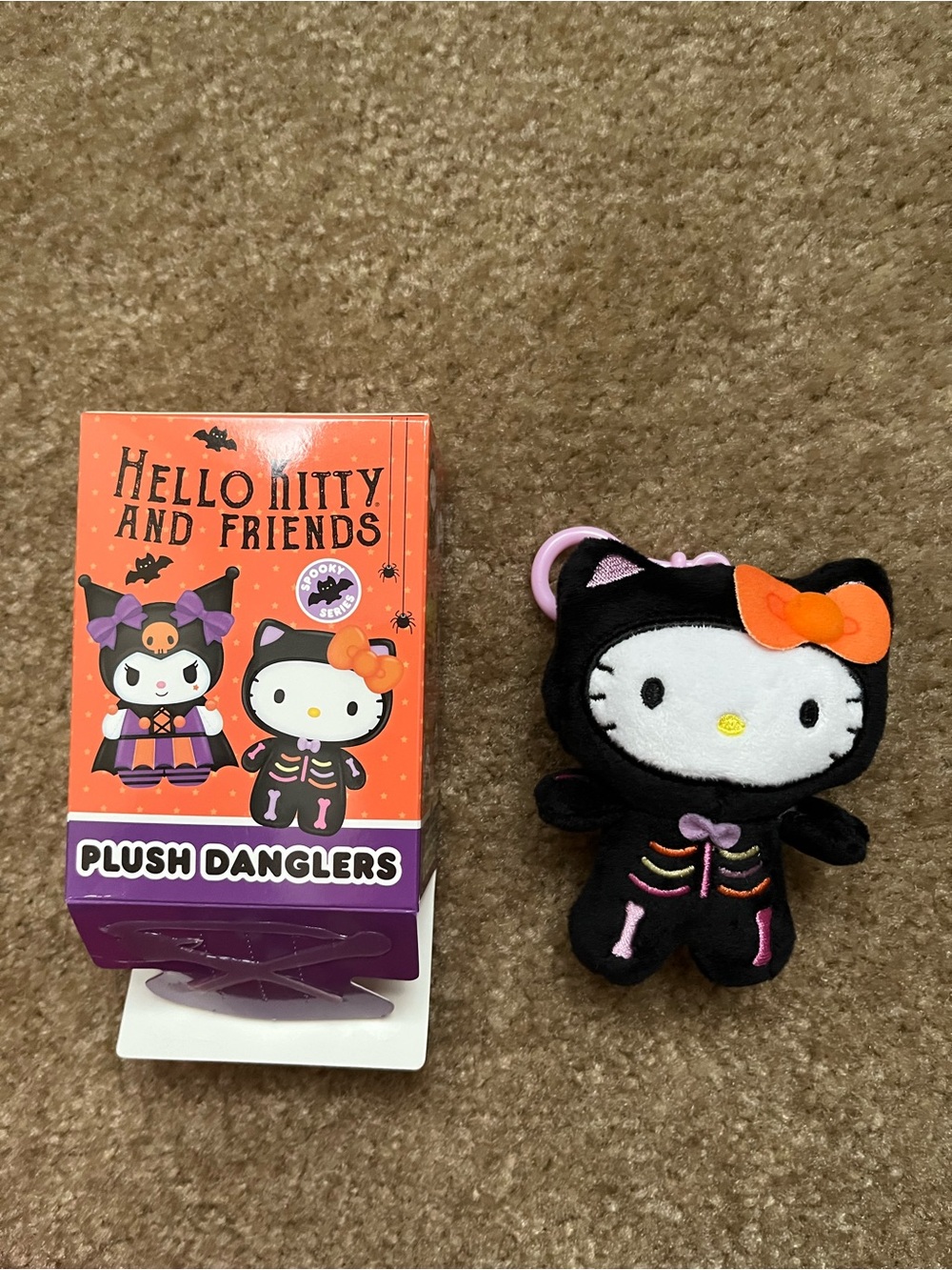 Viral Hello Kitty Black Plush Dangler with Orange Bow and Purple Stitching